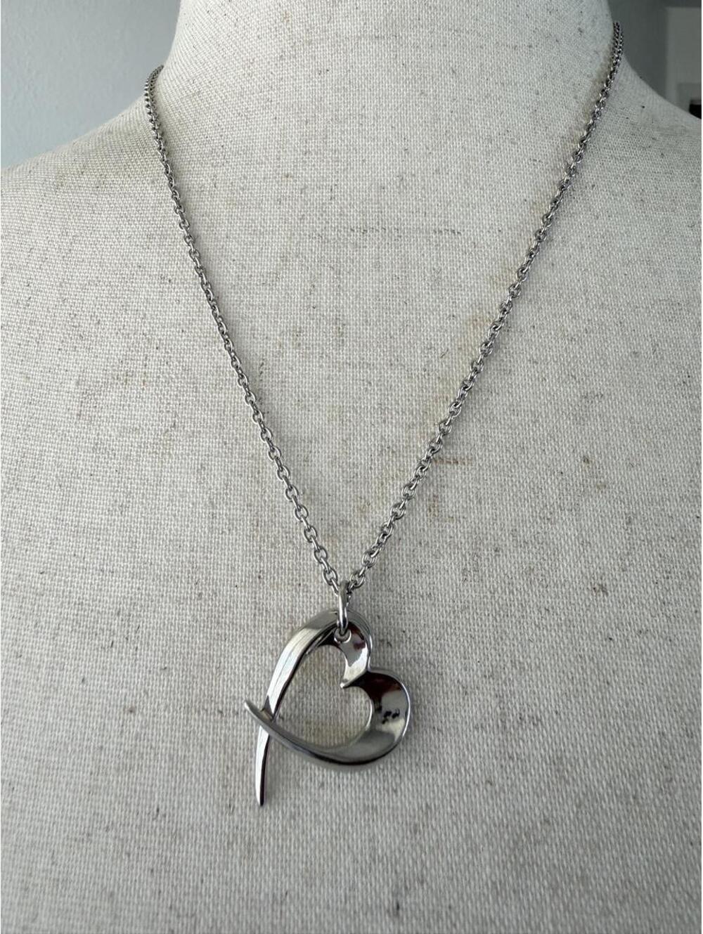 Silver Tone Abstract Open Heart Necklace